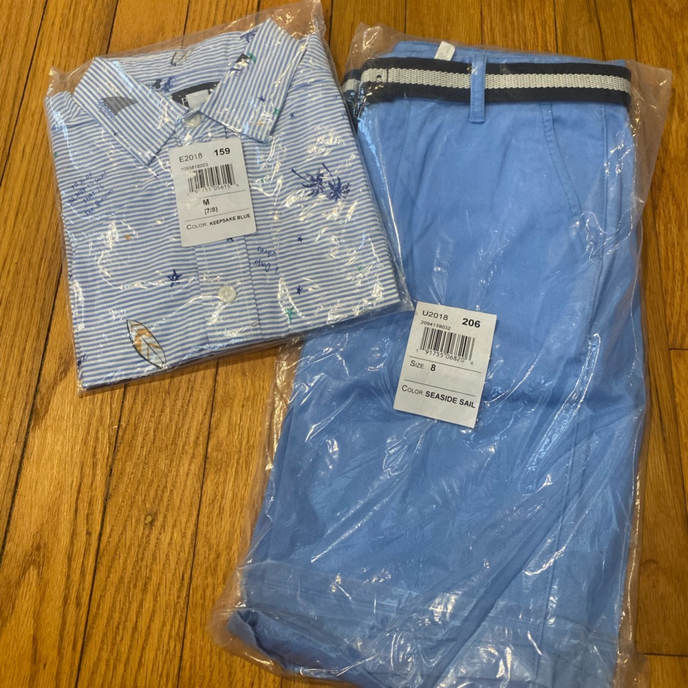 Blue Striped Boy Shirt/short outfit